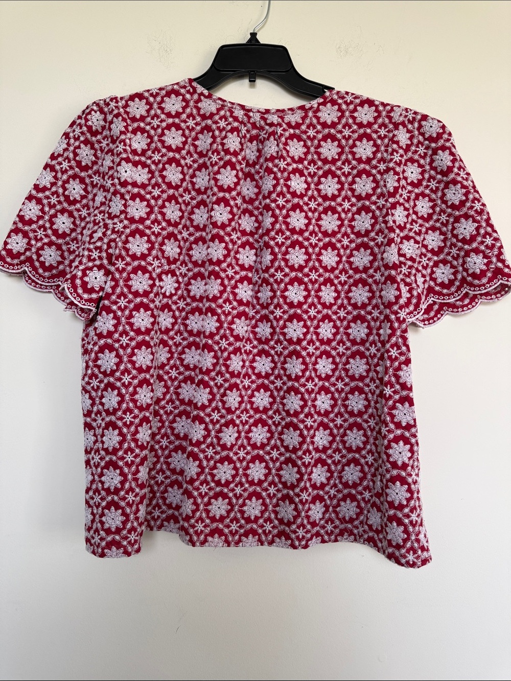 LOFT Red and White Floral Eyelet Short Sleeve Blouse - Picture 6 of 8